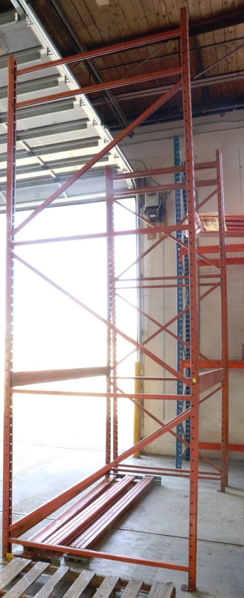 ORANGE PALLET RACKING INCLUDES THREE UPRIGHTS,