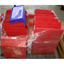 PALLET OF RED PLASTIC TRAYS