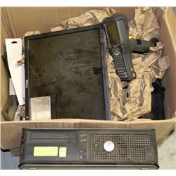 DELL COMPUTER WITH MONITOR & BOX OF MISCELLANOUS