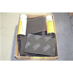 BOX OF 3M SCRATCH PADS AND 2 CANS OF DYE