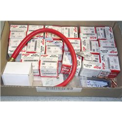 BOX OF POP RIVETS, PVC HOSE & FASTNERS