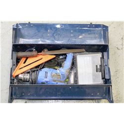 BLUE METAL TOOL BOX FULL OF TOOLS (POWER & HAND