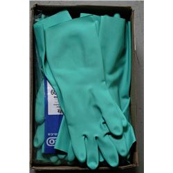 BOX OF LARGE UNLINED NITRILE GREEN RUBBER GLOVES