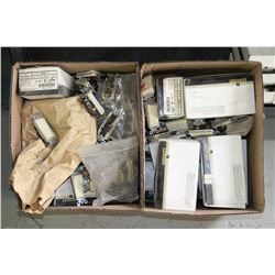 2 BOXES OF MISC LIGHT SWITCHES AND WALL PLUGS