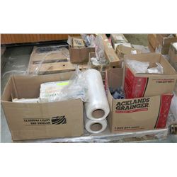 PALLET OF BOLTS,BUSHINGS,SHRINK WRAP ETC