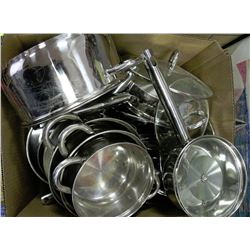 LARGE SET OF STAINLESS POTS AND PANS