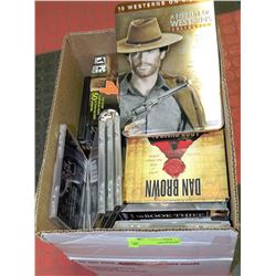 BOX OF DVDS & CDS