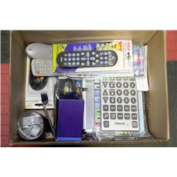 BOX WITH UNIVERSAL REMOTES,POKER CHIPS ETC