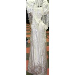 WHITE WEDDING DRESS W/BEADED FRONT,