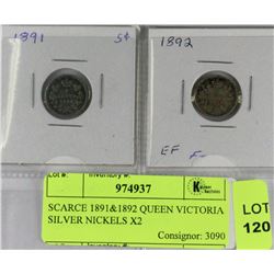 SCARCE 1891&1892 QUEEN VICTORIA SILVER NICKELS X2