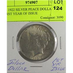 US 1922 SILVER PEACE DOLLAR - FIRST YEAR OF ISSUE