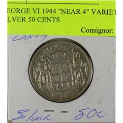 GEORGE VI 1944 "NEAR 4" VARIETY SILVER 50 CENTS