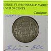 Image 1 : GEORGE VI 1944 "NEAR 4" VARIETY SILVER 50 CENTS