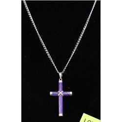 LAVENDER JADE CROSS WITH .925 SILVER CHAIN - 14"