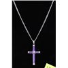 Image 1 : LAVENDER JADE CROSS WITH .925 SILVER CHAIN - 14"