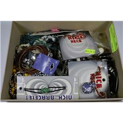 LIDDED BOX FILLED WITH COSTUME JEWELLERY