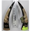 Image 1 : PAIR OF HAND CARVED BUFFALO HORNS W/ EAGLE DESIGN