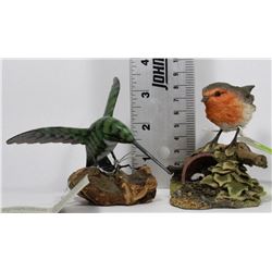 2 WILDLIFE BIRD ORNAMENTS - BRITISH ROBIN &