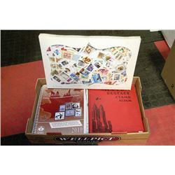 BOX OF STAMPS ,BOOKS, AND ACCESSORY ITEMS