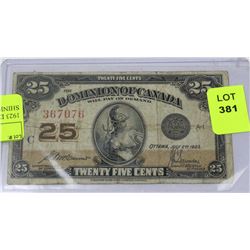 1923 DOMINION OF CANADA 25 CENT SHINPLASTER