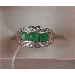 #54-NATURAL EMERALD &CZ .925 RING SIZE 7