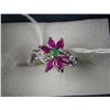 Image 1 : #56-NATURAL EMERALD,RUBY &CZ .925 RING SIZE 7.5