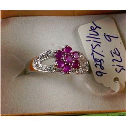 #50-NATURAL RUBY AND CZ .925 RING SIZE 9