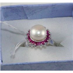#51-NATURAL RUBY AND AKOYA PEARL .925 RING