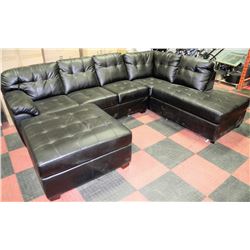 LARGE BLACK LEATHERETTE SECTIONAL WITH OTTOMAN