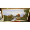 Image 1 : LARGE WOOD FRAMED BRIDGE OIL ON CANVAS