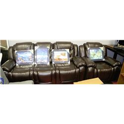 CHOCOLATE BROWN LEATHER RECLINING SOFA WITH CHAIR