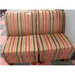 2 ORANGE STRIPED HALLWAY CHAIRS W/ WOODEN FEET