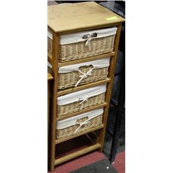 WICKER STORAGE SHELF W/ 4 BASKETS
