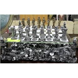 MEDIEVAL STYLE CHESS SET WITH PEWTER CHESS PIECES