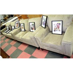 NEW MICROFIBRE NAILHEAD SOFA, LOVE SEAT AND CHAIR