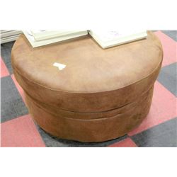 RUSTIC LOOKING  ROUND MICROFIBER OTTOMAN
