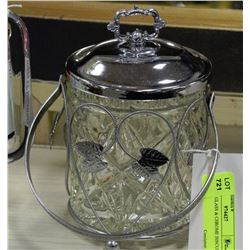 VINTAGE GLASS & CHROME BISCUIT BARREL
