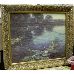 ESTATE ORNATE GOLD FRAME WATER LILIES PICTURE