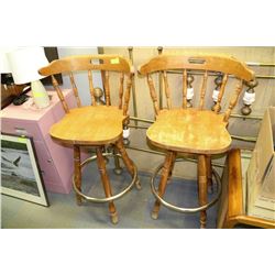 PAIR OF WOODEN SWIVEL STOOLS