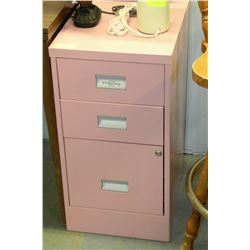 THREE DRAWER PINK FILING CABINET