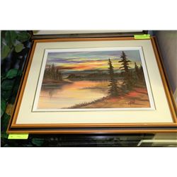 ESTATE FRAMED OIL PAINTING - SUNSET BY LYON 18"X22