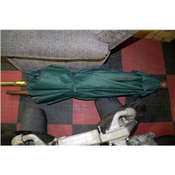 LARGE GREEN WOODEN PATIO UMBRELLA WITH CORDS