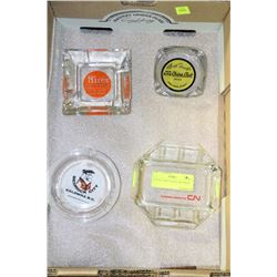 4 COLLECTIBLE GLASS ASH TRAYS