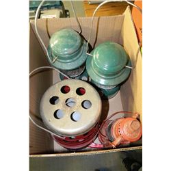 ESTATE BOX WITH CAMP LANTERNS AND COLEMAN HEATER