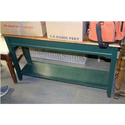 WOOD AND GREEN SOFA TABLE