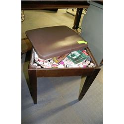 VINTAGE BENCH FULL OF SEWING SUPPLIES