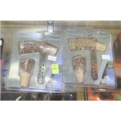2 ANTLER CORKSCREWS WITH WINE STOPPERS