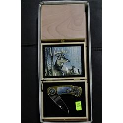 BOX OF 5 DEER KNIVES WITH CASES
