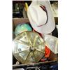 Image 1 : BOX WITH MISC INCL. GLOBE, MASKS,COWBOY HAT INCL