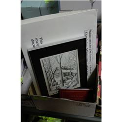 LOT OF FRAMED ART AND PRINTS INCL SUGAR HOUSE